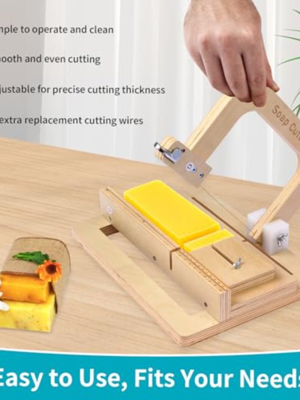New in box Soap Cutter, Adjustable Wooden Soap Cutter with Stainless Steel Wire, - Picture 3 of 6